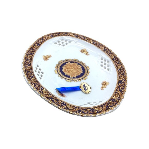 Vintage Limoges BACCHUS Oval Platter 9.25 in Porcelain China God Face Gold Gild - Picture 6 of 16